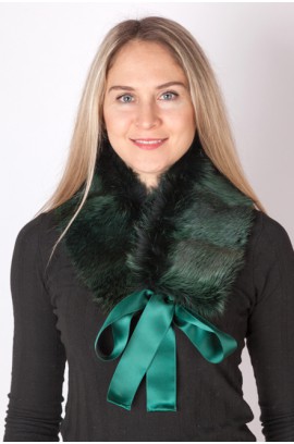 Green fox fur collar-neck warmer